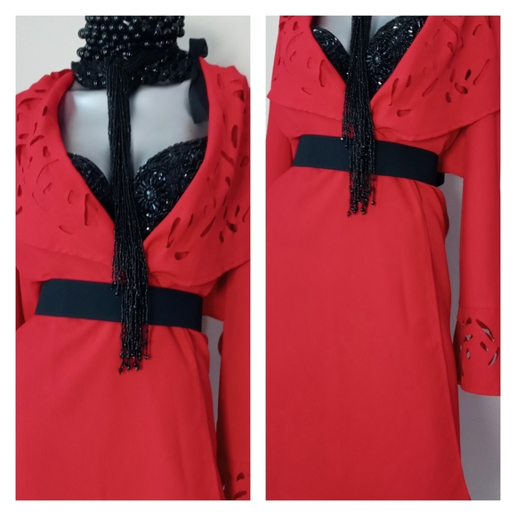 "FIRE" Open Front Kimono Oversized Shawl Collar Eyelet Details Grandma Chic - Picture 5 of 12